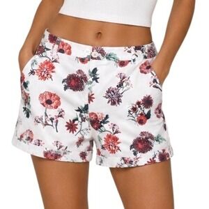Juniper + Lime‎ Women White Red Floral Cuffed Chino Stretch Shorts Size 4